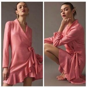 Anthropologie Dress Vineet Bahl Wrap Blazer Dress Mini in Sequin Pink
